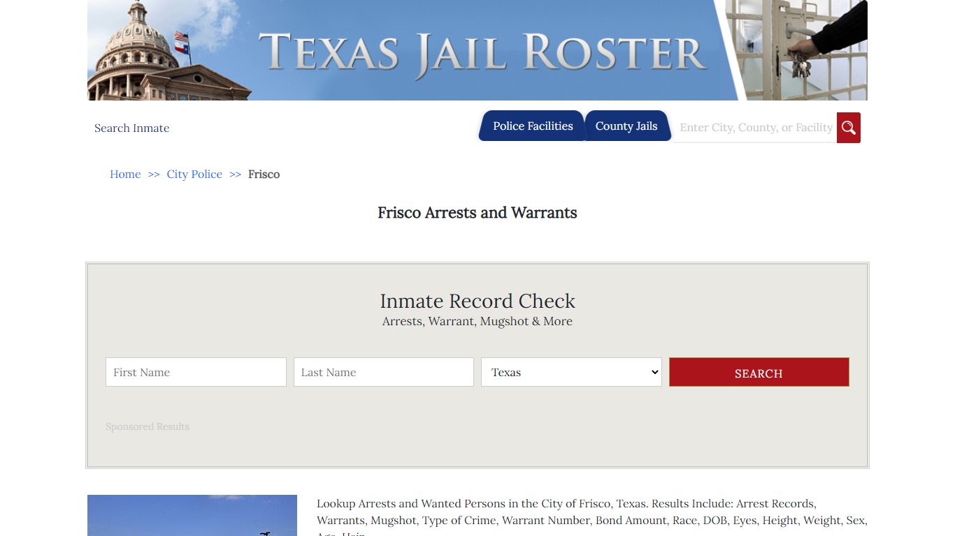 Frisco Arrests and Warrants | Jail Roster Search